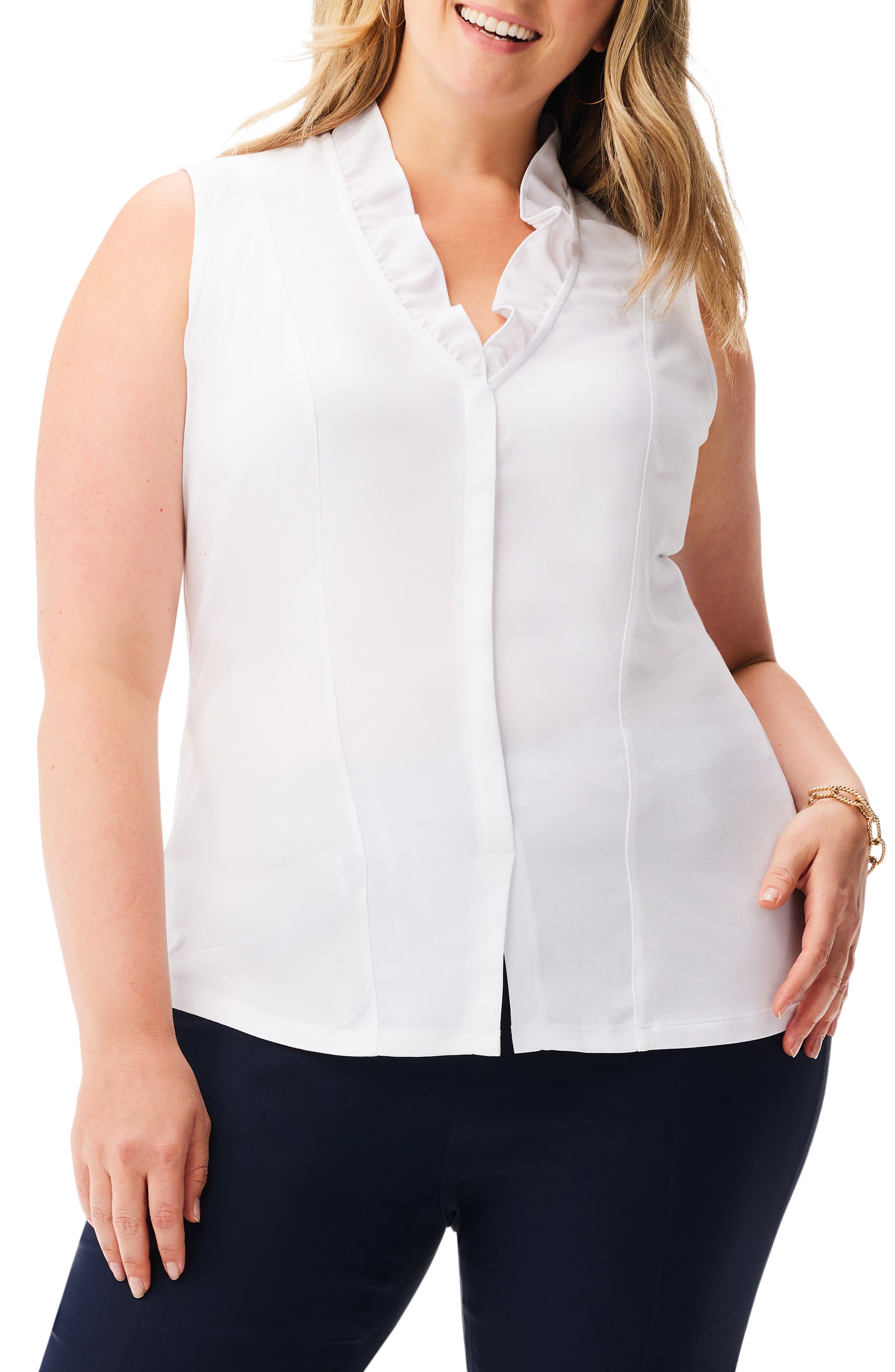 Ruffle Around Mixed Media Sleeveless Top