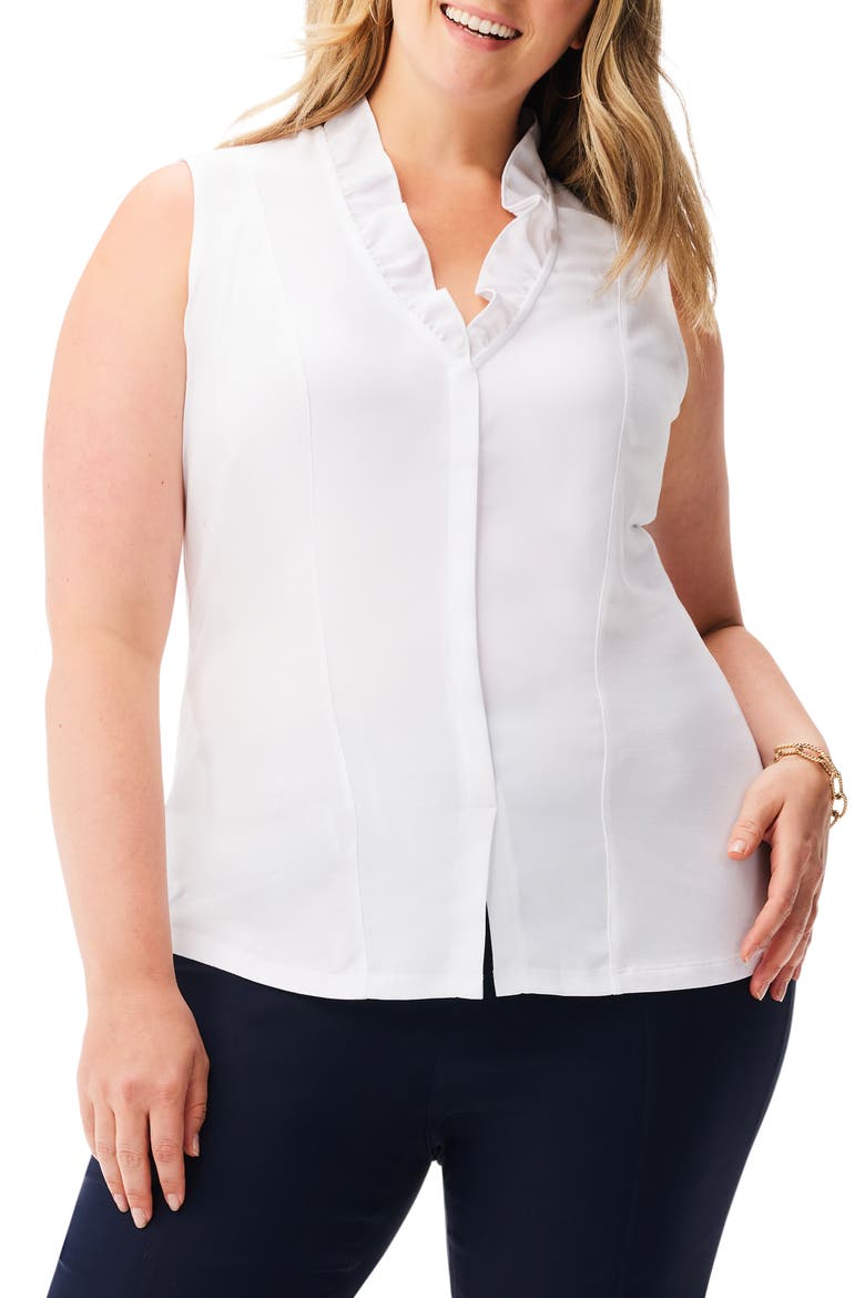 Ruffle Around Mixed Media Sleeveless Top, Main, color, PAPER WHITE