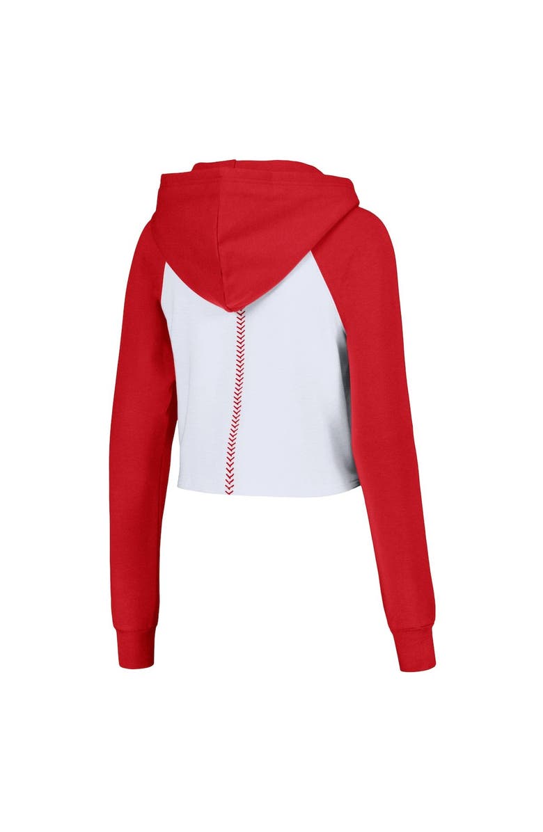 LUSSO Women's Lusso White St. Louis Cardinals Jane Raglan Quarter-Zip Tri-Blend Cropped Pullover Hoodie, Alternate, color, White