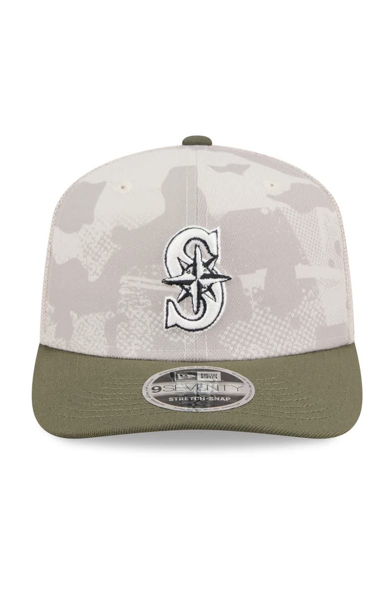 New Era Men's New Era Light Beige/Olive Seattle Mariners 2025 Armed Forces Day 9SEVENTY Stretch-Snap Hat, Alternate, color,