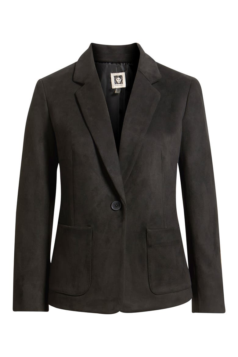 One-Button Faux Suede Jacket, Alternate, color, ANNE BLACK
