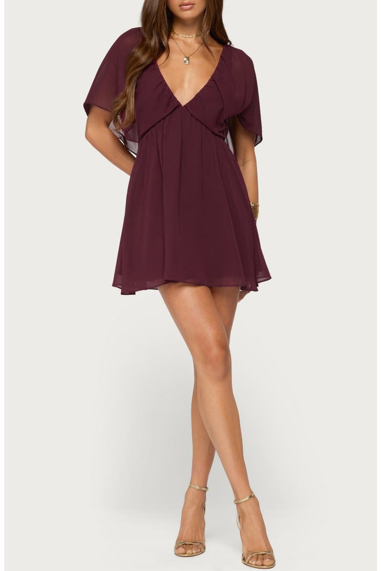 Rosalee Chiffon Babydoll Minidress, Main, color, PLUM
