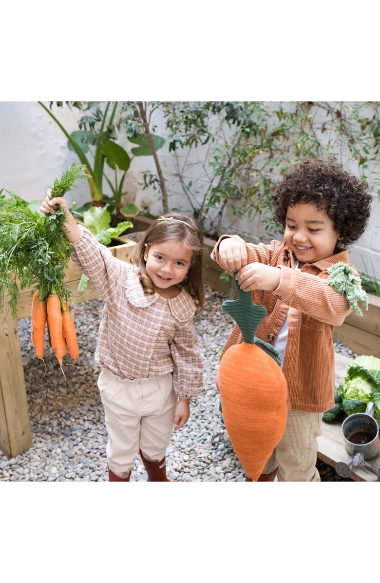 Lorena Canals Knitted cushion Cathy the Carrot, Alternate, color, Dark Green, Orange, Salmon