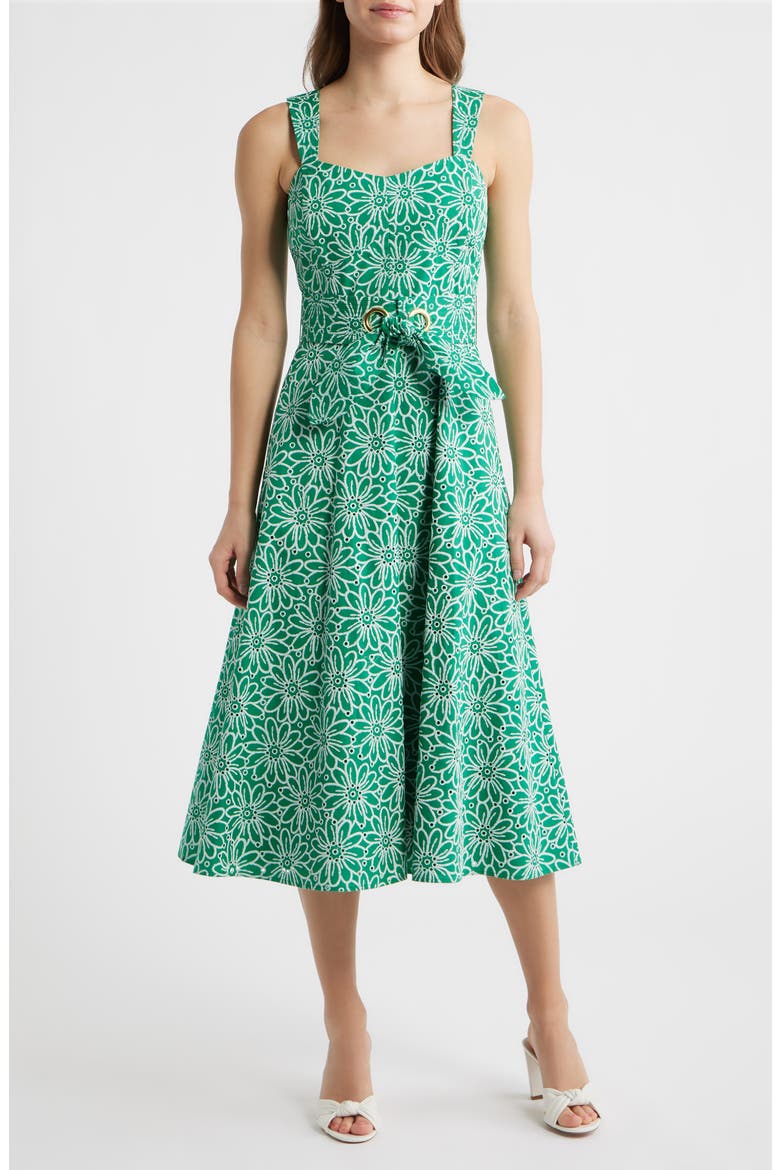 Floral Print Midi Dress, Main, color, PARAKEET GREEN
