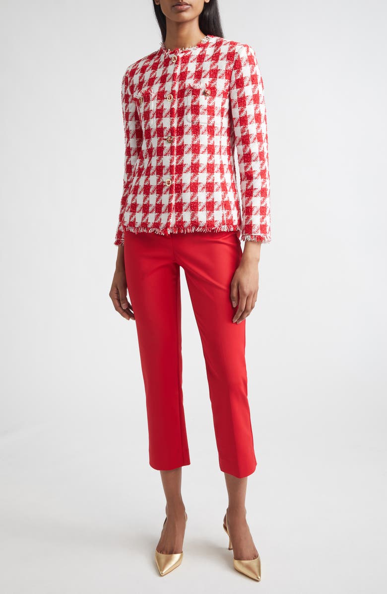 ST. JOHN Lora Textured Gingham Tweed Jacket, Alternate, color, Scarlet/ Bright White