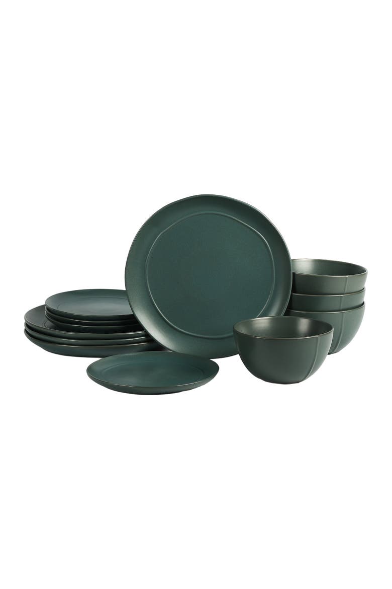 Infinity Stoneware 12-Piece Dinnerware Set, Main, color, Green