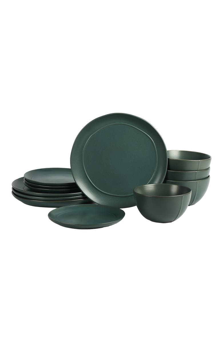 Stone Lain Infinity Stoneware 12-Piece Dinnerware Set, Main, color, Green
