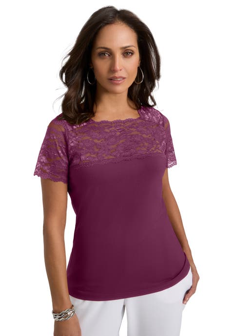Stretch Lace Neckline Top (Plus Available)