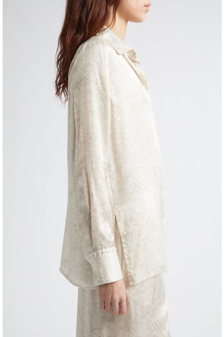 Journey Print Satin Button-Up Shirt, Alternate, color, PEARLED IVORY