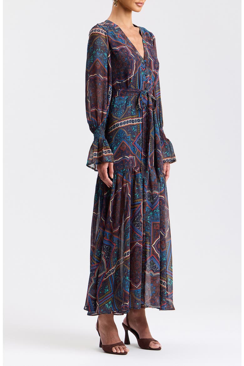 Mix Print Long Sleeve Dress, Alternate, color, JEWEL SOUK