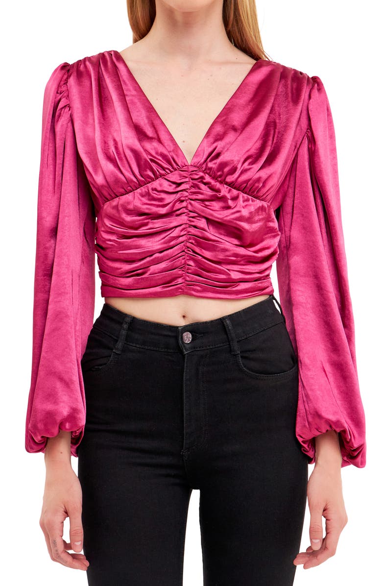 Endless Rose Ruched Satin Crop Top, Main, color, 