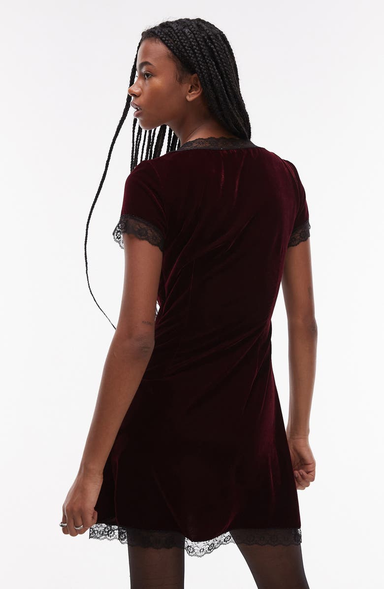 Topshop Lace Trim Velvet Minidress, Alternate, color,