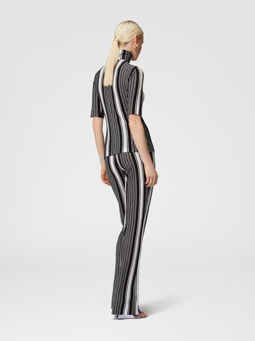 Missoni Short-sleeved Turtleneck In Striped Cotton And Viscose In Black & White