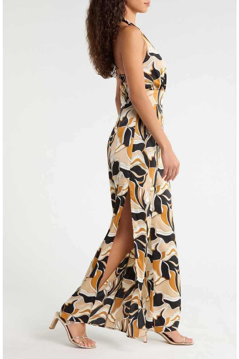 Madrone Abstract Print Satin Jumpsuit, Alternate, color, BLACK TAN