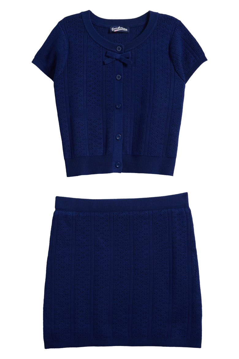 Kids' Pointelle Sweater & Knit Skirt Set, Main, color, BLUE DEPTHS