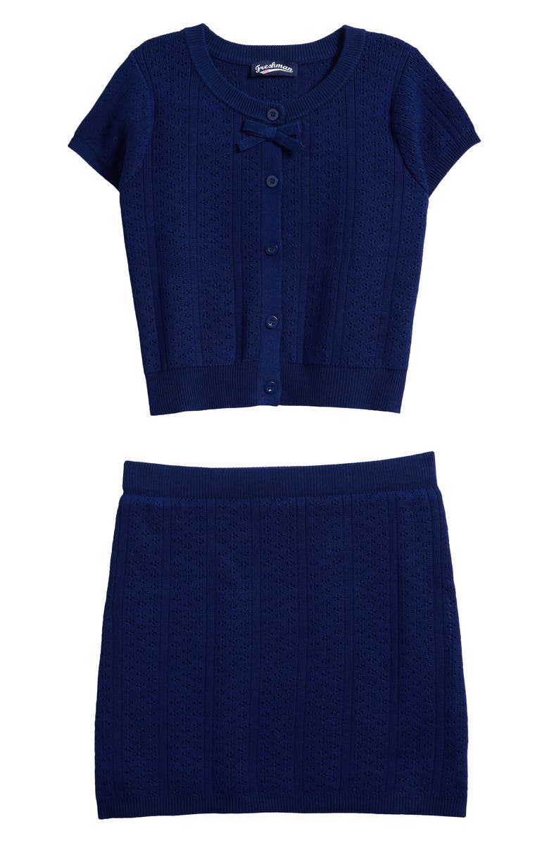 Freshman Kids' Pointelle Sweater & Knit Skirt Set, Main, color, Blue Depths