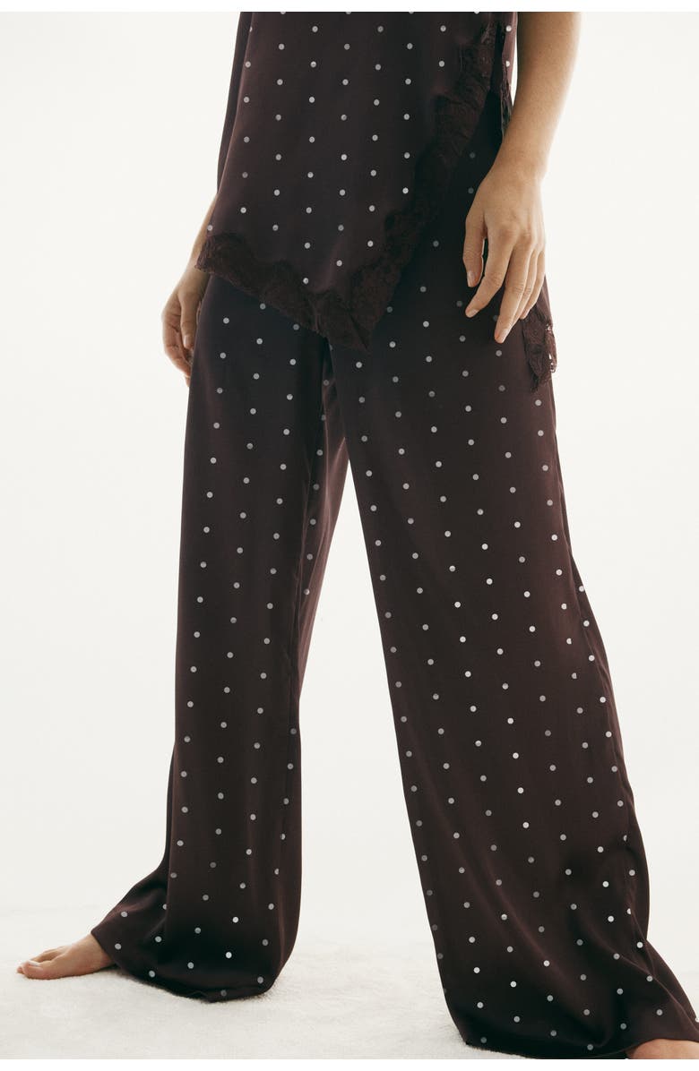 H&M Satin Pyjamas, Alternate, color, Dark Brown/Polka Dot