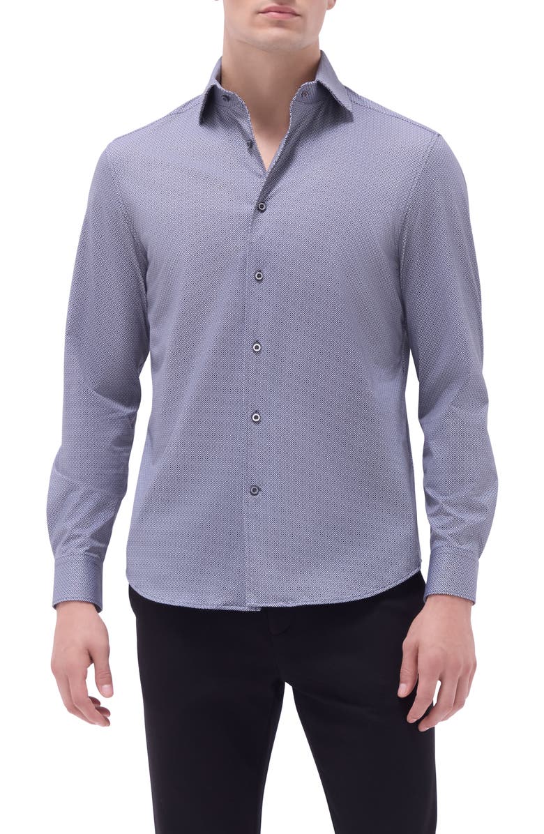 Bugatchi Devon OoohCotton<sup>®</sup> Geo Print Button-Up Shirt, Main, color, Black/Blue