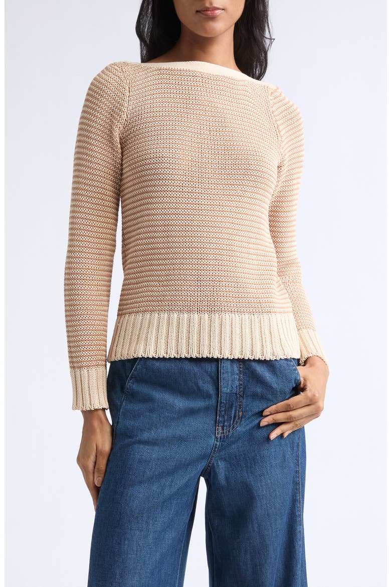 Orlian Stripe Stretch Cotton Sweater, Main, color, CHAI ECRU