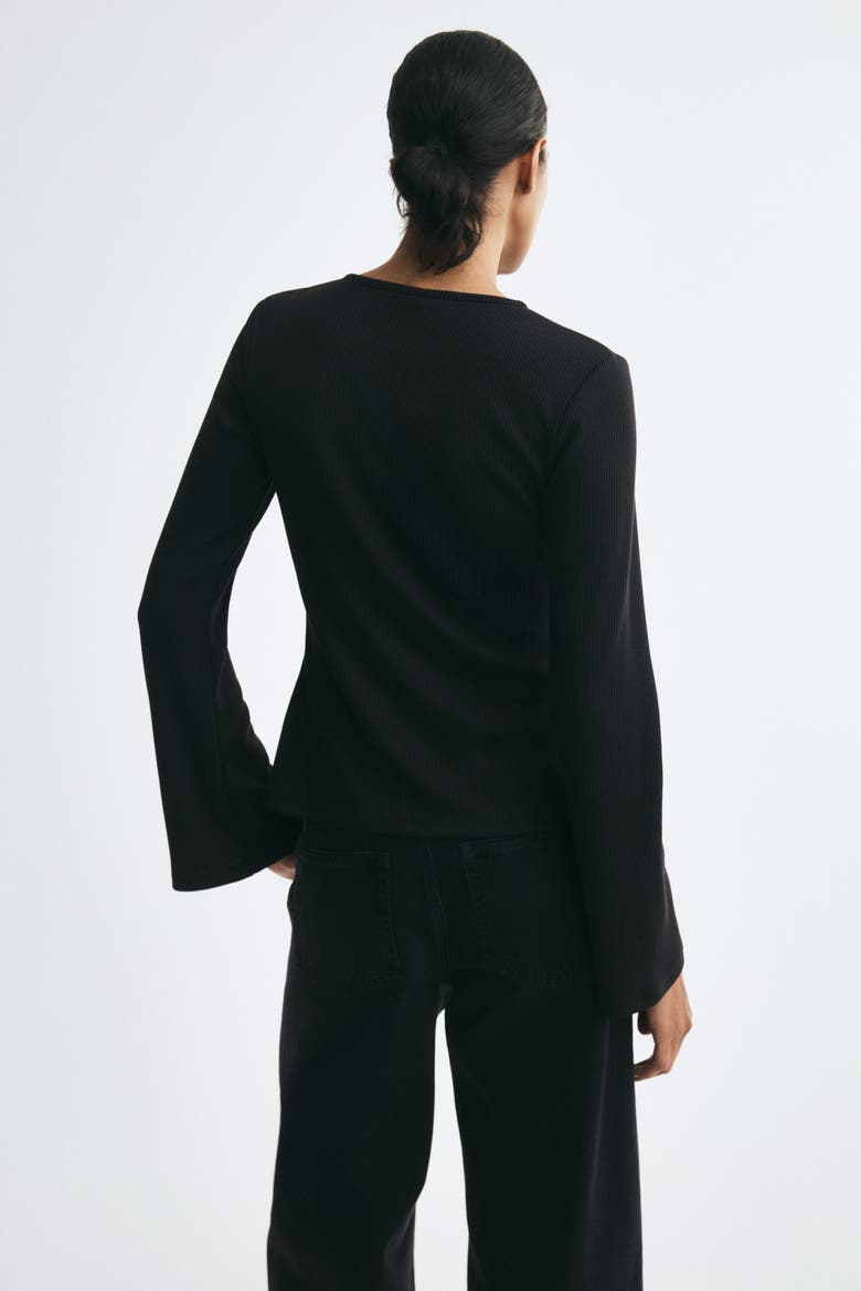 Fitted Rib-knit Cardigan, Alternate, color, Black