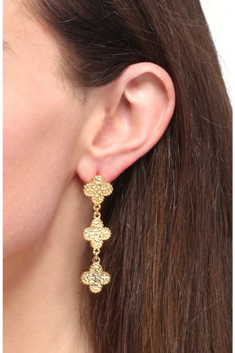 Molten Clover Drop Earrings, Alternate, color, GOLD