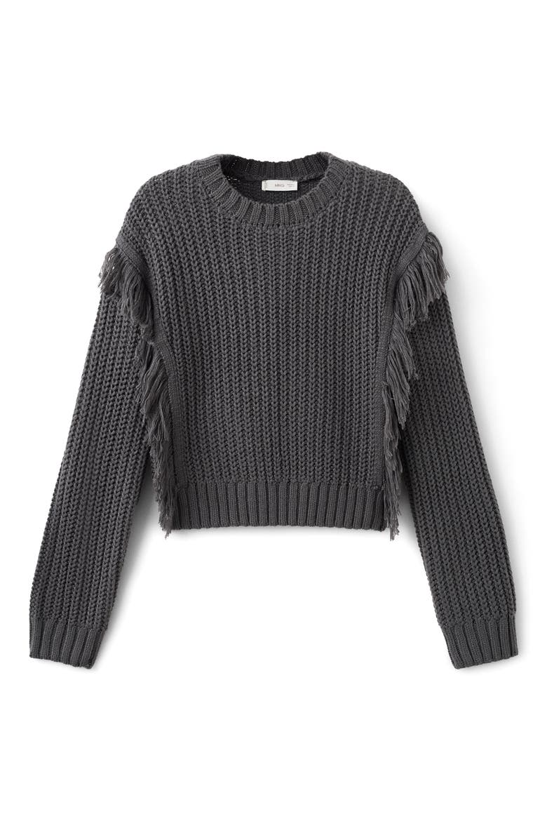 Fringe Trim Sweater, Alternate, color, CHARCOAL
