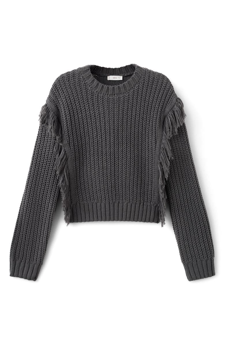 MANGO TEEN Fringe Trim Sweater, Alternate, color, Charcoal