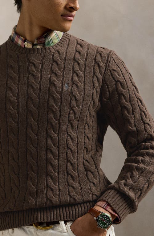 Polo Ralph Lauren Cable Knit Cotton Crewneck Sweater In Brown