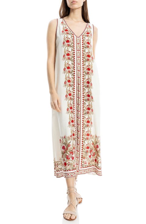 Border Print Sleeveless Maxi Dress