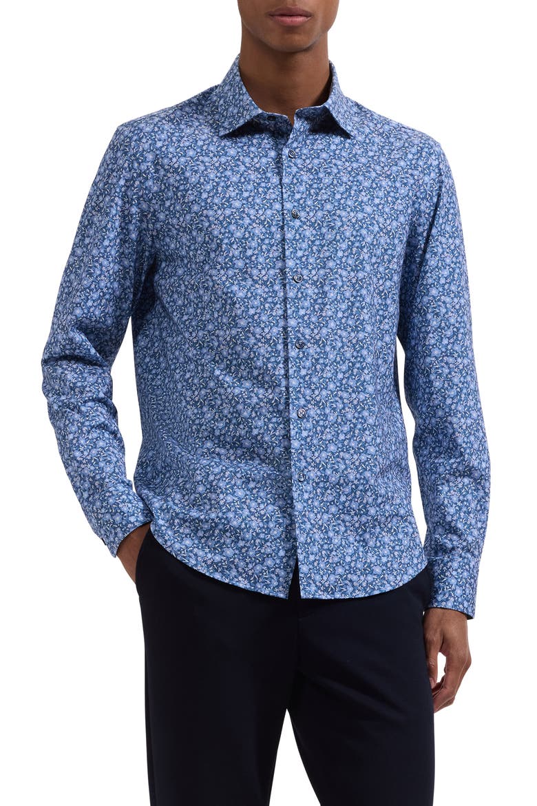 James OoohCotton® Floral Print Button-Up Shirt, Main, color, COBALT