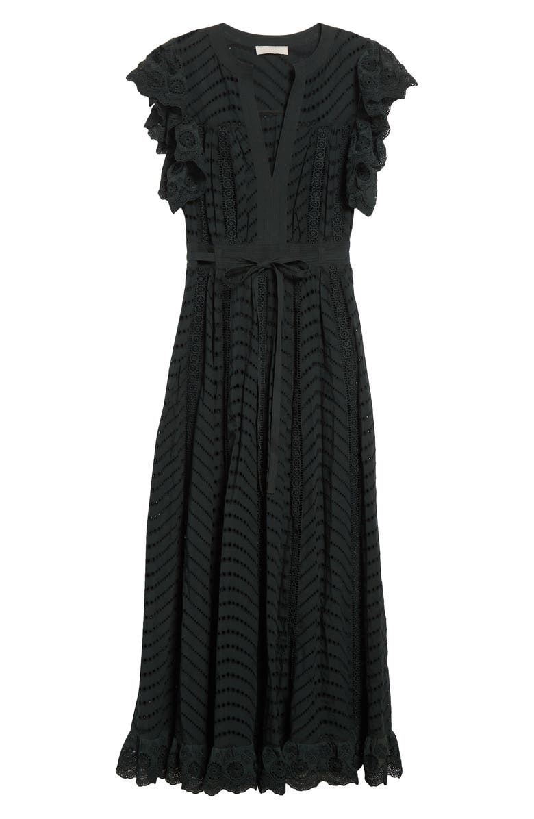 Ulla Johnson Olga Flutter Sleeve Midi Dress, Alternate, color, Cypress