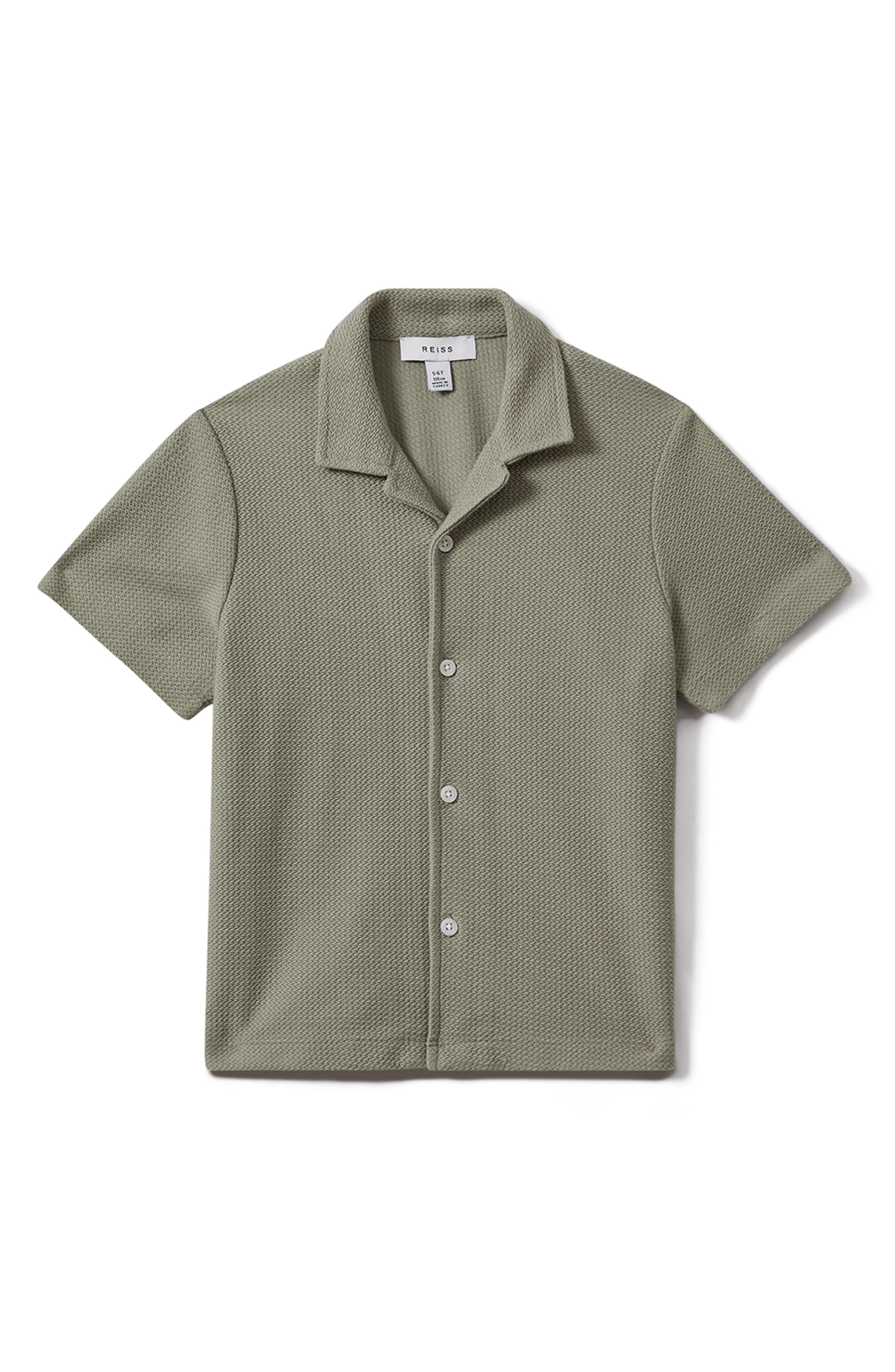 Reiss Kids' Gerrard Sr. Textured Short Sleeve Cotton Knit Button-Up Shirt
