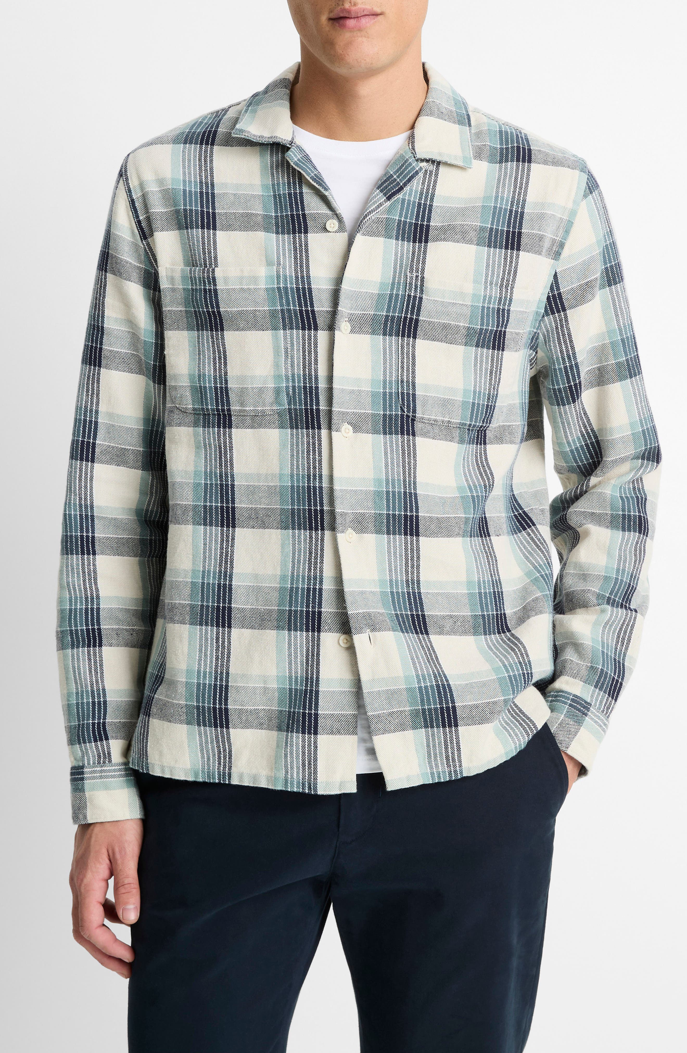 Vince Plaid Long Sleeve Hemp & Cotton Flannel Camp Shirt