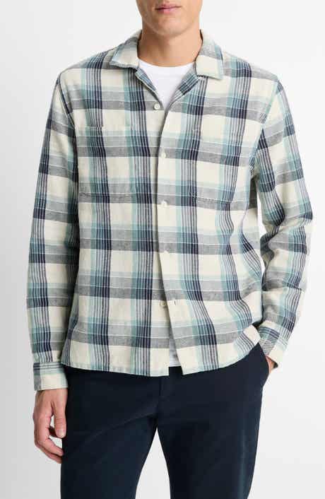 Vince Plaid Long Sleeve Hemp & Cotton Flannel Camp Shirt