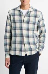 Vince Plaid Long Sleeve Hemp & Cotton Flannel Camp Shirt