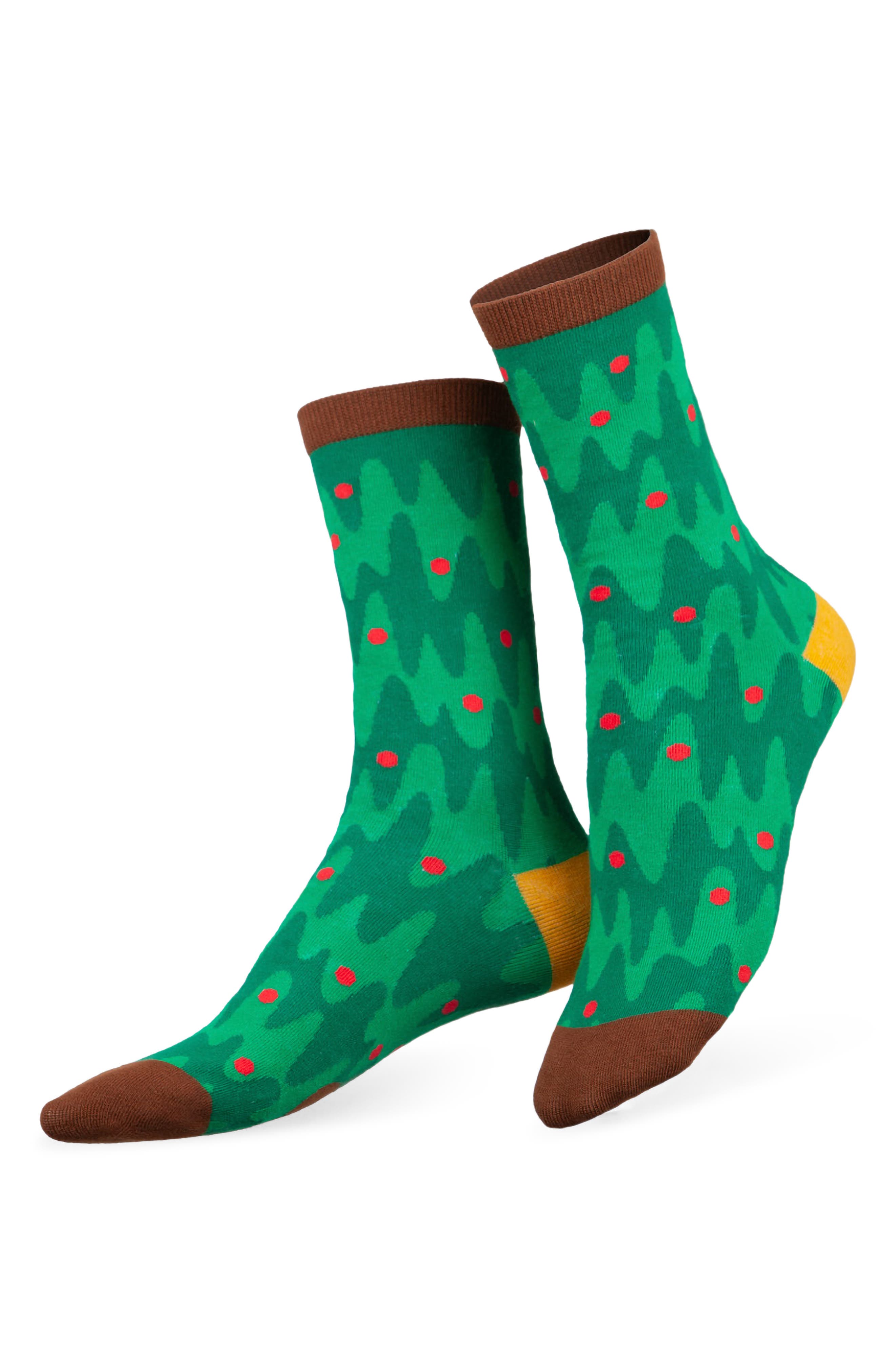 doiy Xmas Tree Crew Socks in Green Multi 