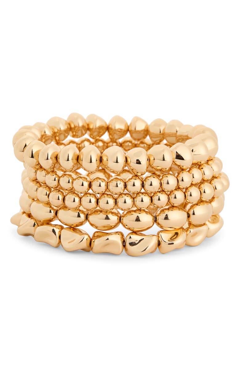 NORDSTROM RACK 5-Pack Beaded Stretch Bracelets, Main, color, Gold