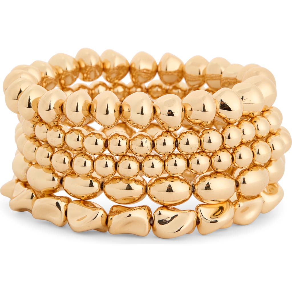 Nordstrom Rack 5-pack Beaded Stretch Bracelets In Gold