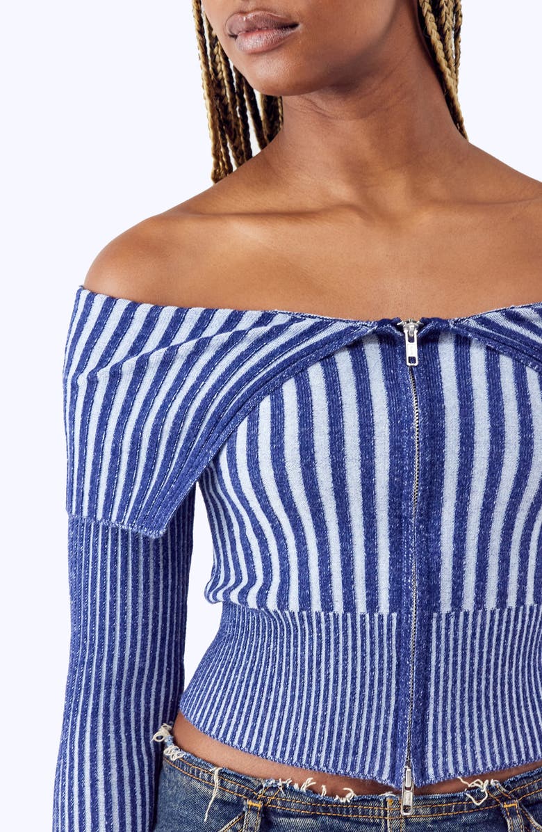 BDG Urban Outfitters Off the Shoulder Rib Zip Cardigan, Alternate, color, 