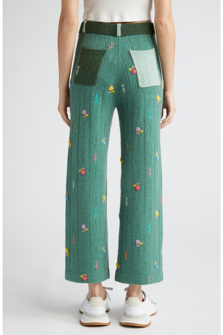 Daisy Embroidered Pointelle Knit Lambswool Pants, Alternate, color, JADE