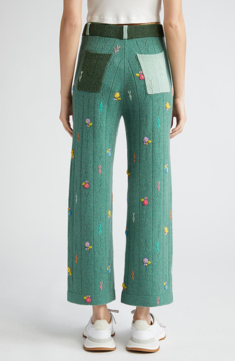 YanYan Daisy Embroidered Pointelle Knit Lambswool Pants, Alternate, color, 