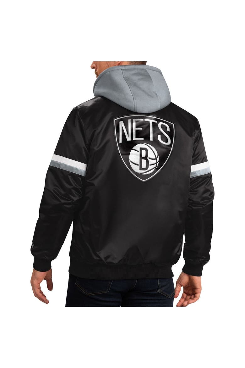 Men's Starter Black/Gray Brooklyn Nets NBA 75th Anniversary Full-Snap Varsity Hoodie Jacket, Alternate, color, Black