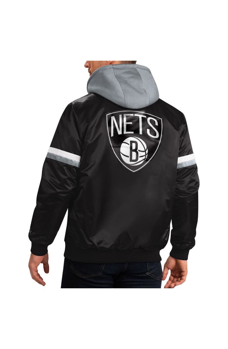 STARTER Men's Starter Black/Gray Brooklyn Nets NBA 75th Anniversary Full-Snap Varsity Hoodie Jacket, Alternate, color, 