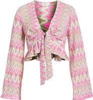 Ramy Brook Kai Tie Metallic Front Long Sleeve Crop Cover-Up Top