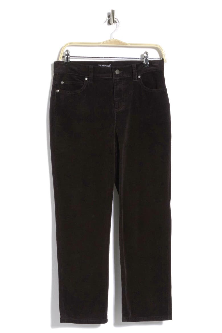 High Waist Stretch Ankle Straight Leg Corduroy Jeans, Main, color, BLACK