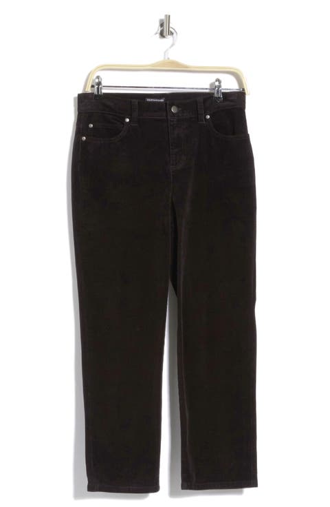 High Waist Stretch Ankle Straight Leg Corduroy Jeans