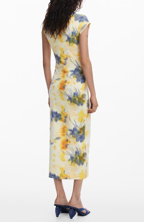 Desigual Blurred Floral Midi Dress In Yellow