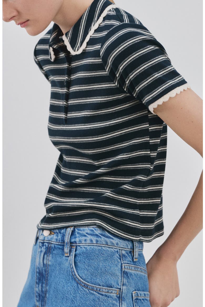 Stripe Scallop Collar Polo, Main, color, NAVY