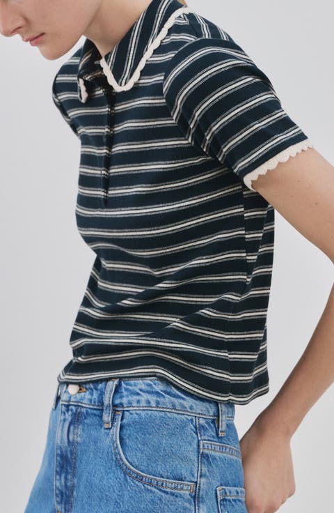 Stripe Scallop Collar Polo