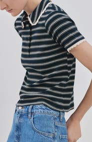 MANGO Stripe Scallop Collar Polo